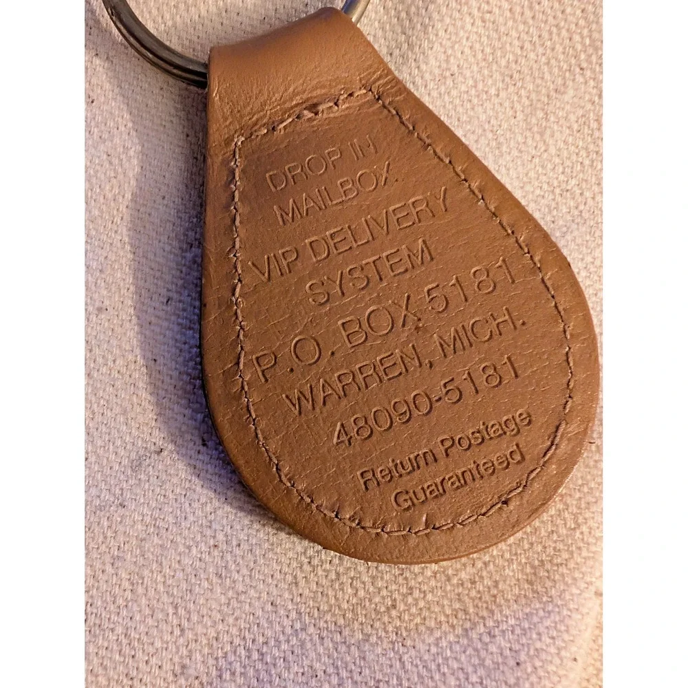 Vintage Chrysler Pentastar Leather Keychain VIP Delivery System Brown Mopar Logo